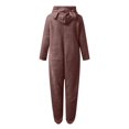 thumbnail image 4 of Iaqnaocc Girls Pajamas Jumpsuit Fuzzy Fleece Hooded Rompers Furry Warm Onesie Size 13-14 Pajamas Soft Cute Bear Zipper Up Sleepwear Brown 11-12Years, 4 of 5