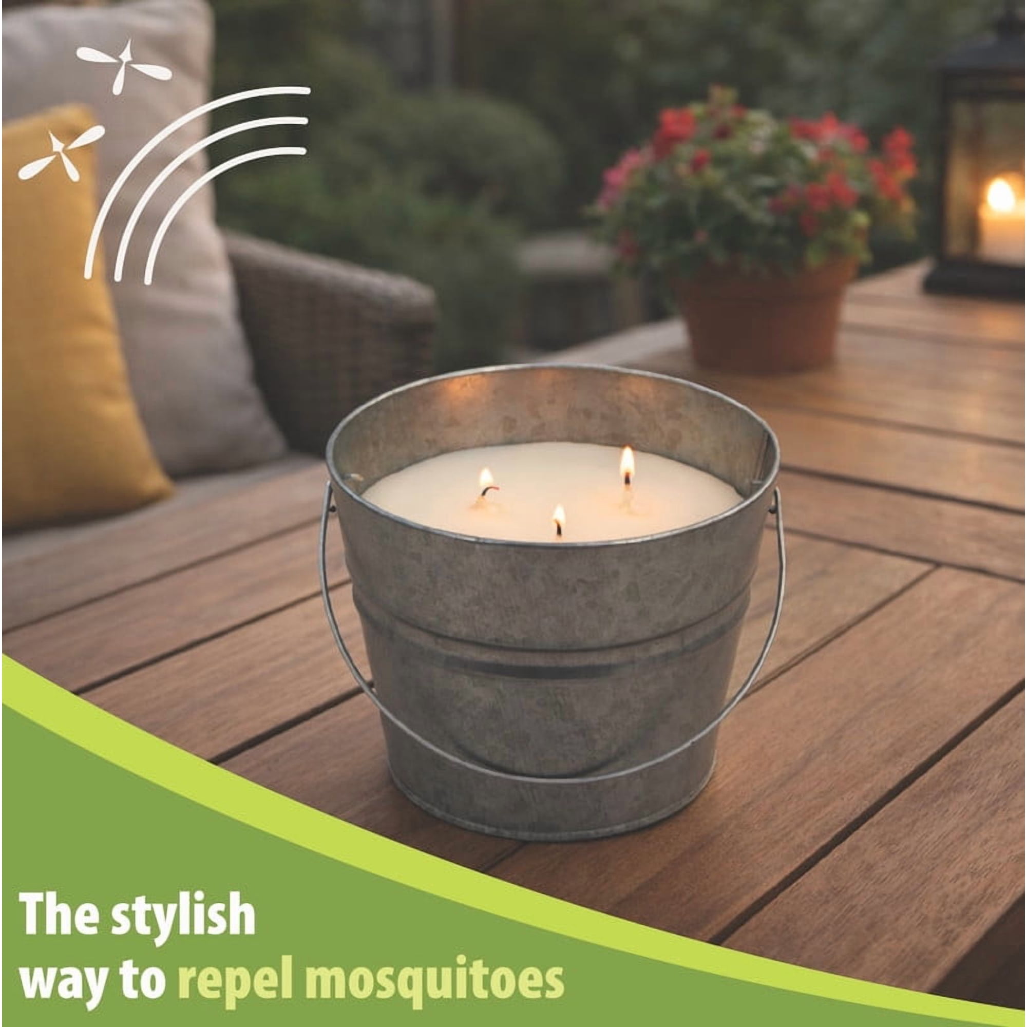 Mainstays Outdoor Citronella Candle - 24oz Metal Bucket | Repels Mosquitoes | Triple Wick | Up to 40 Hours Burn Time