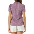 thumbnail image 4 of MODA NOVA Junior's Polkd Dots Stand Collar Short Sleeve Blouse Tops Purple L, 4 of 6