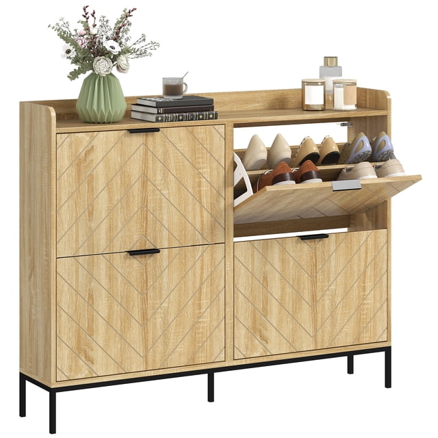 HOMCOM Armoire à Chaussures Mince, Armoire de Rangement pour Chaussures pour Entrée, Couloir, Chêne