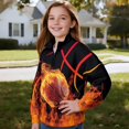 thumbnail image 3 of Uorisanigo Kids Sweatshirt Girls Soft Half Zip Pullover Sweatshirt Oversized Fire Basketball Print Long Sleeve Sweaters No Hood Quarter Zipper Hoodies Fall Spring Outfits Clothes, 3 of 7