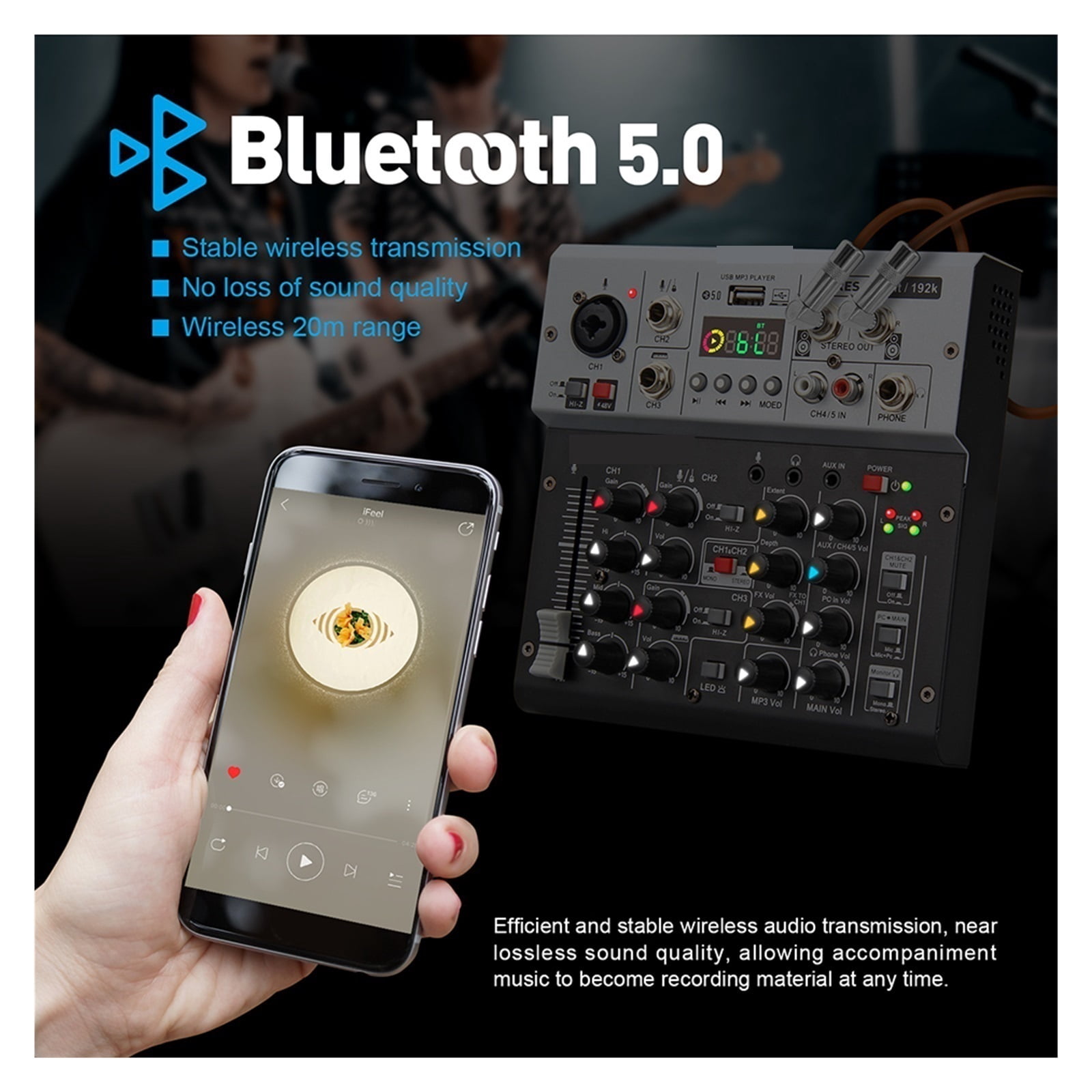 Interface Sound Card With Monitoring, Studio Quality 24bit 192k, 5.0 BT PC, Live Recording Of Electric Guitar, Singing ,Easy to Operate