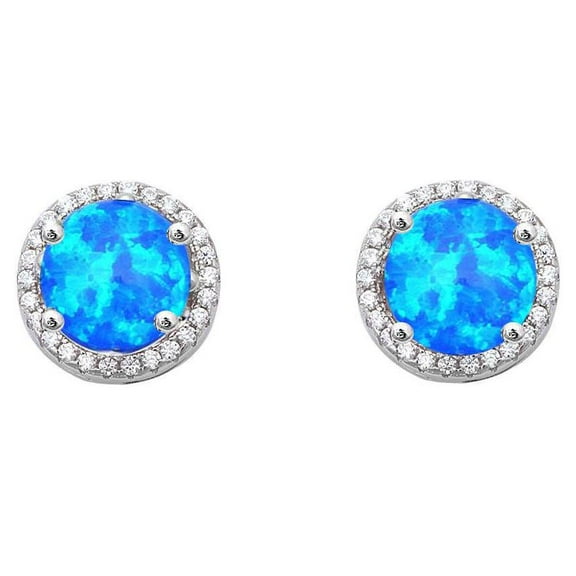 Halo Blue Simulated Opal And Cubic Zirconia Earrings Sterling Silver
