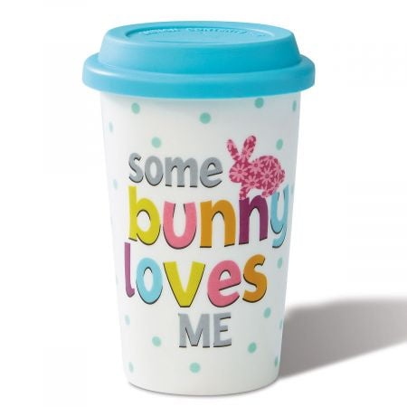 Some bunny Loves Me Easter Ceramic Travel Mug - 16 ounce Travel Coffee Mug, Travel Tumbler, Microwave and Dishwasher Safe, Easter