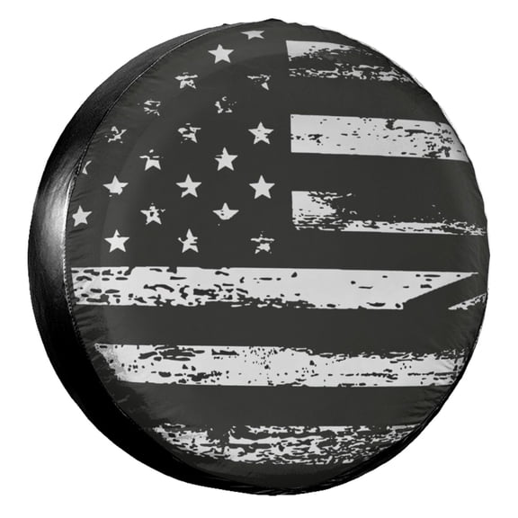 KAKALAD Black white vintage american flag Spare Tire Cover Universal Vehicle Accessories Buckle Car Tools 14”in
