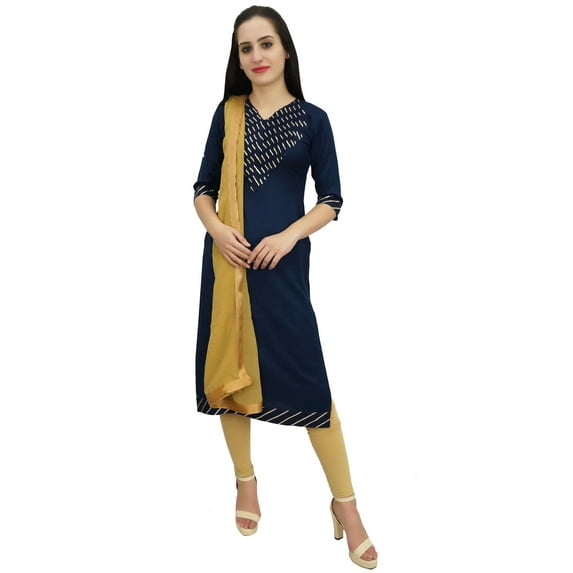 Atasi Women's Casual Navy Blue Rayon Gotta Patti Work Straight Kurti Clothing - 24