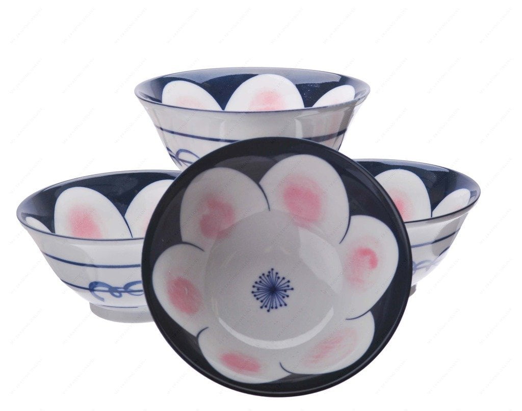 M.V. Trading MVSZ19/PK Pink with Lotus Design Soup Bowl, 6-Inch, Set of 4