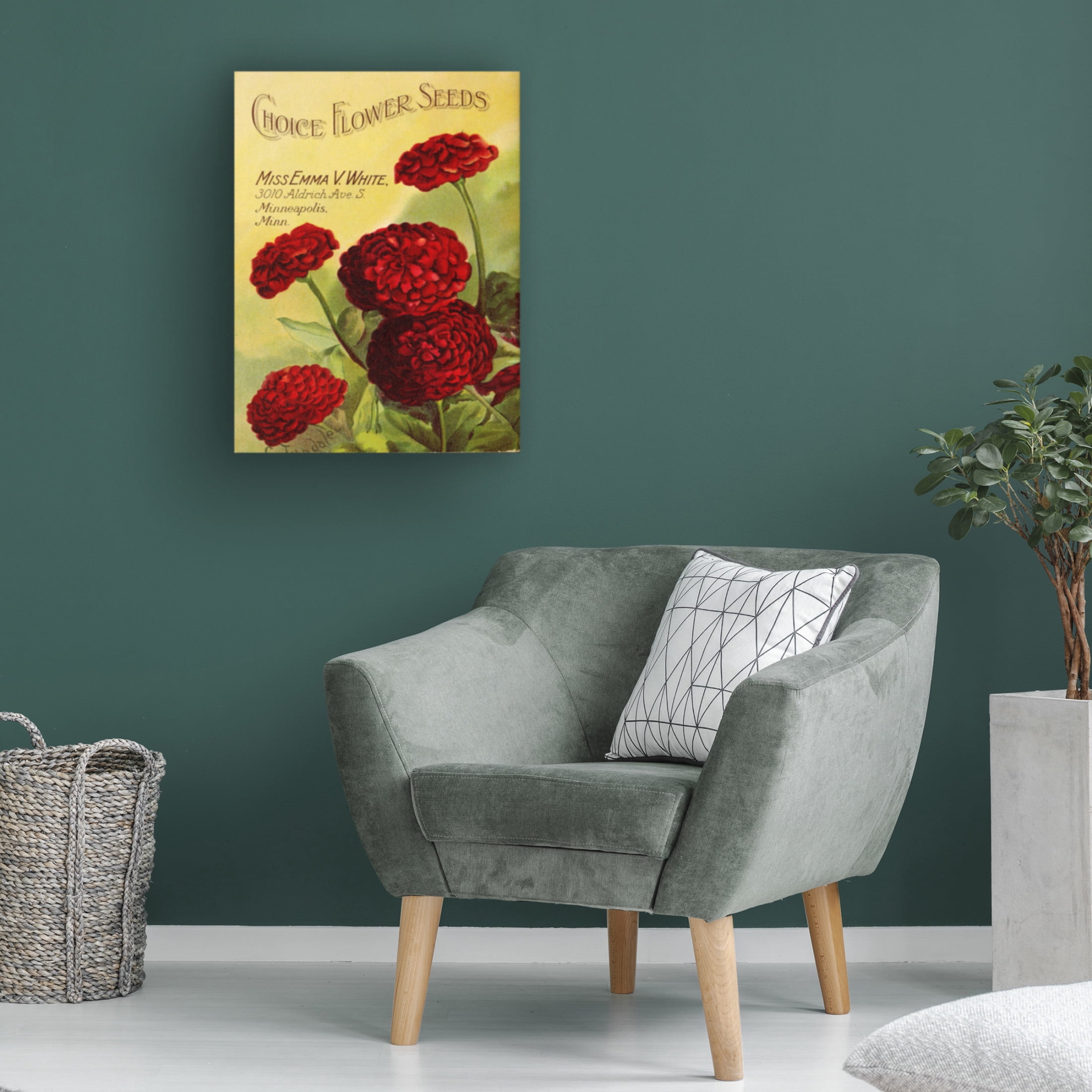 Canvas Wall Art - Vintage Apple Collection 'Red Flowers 1919' Wall Art for Living Room, Bedroom, or Office Décor by Trademark Fine Art - 35 x 47 Inches
