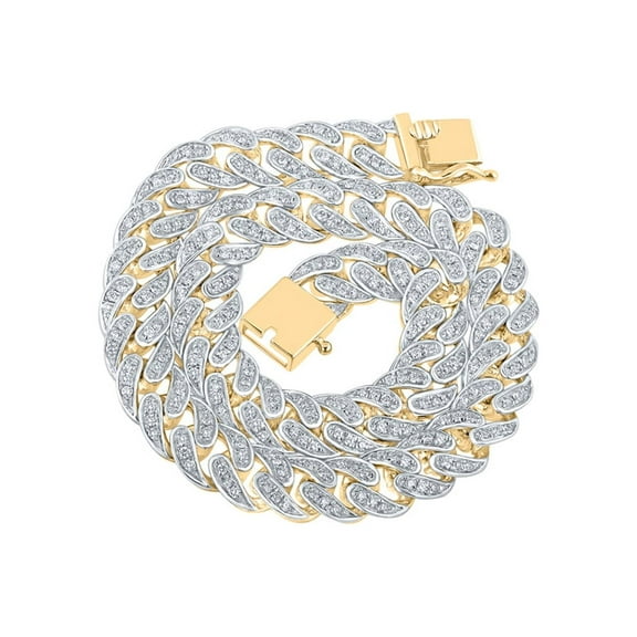 14kt Yellow Gold Mens Round Diamond Cuban 10-inch Link Bracelet 2-1/3 Cttw