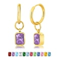 thumbnail image 1 of JeenMata Aros de 2 Quilates con Bisel de Amatista y Corte Esmeralda, Piedra Natal de Febrero, Chapados en Oro Amarillo, 1 of 8