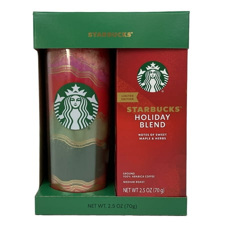 Starbucks Acrylic Travel Mug and Lid with One Package of Starbucks Holiday Blend Coffee Gift Set.