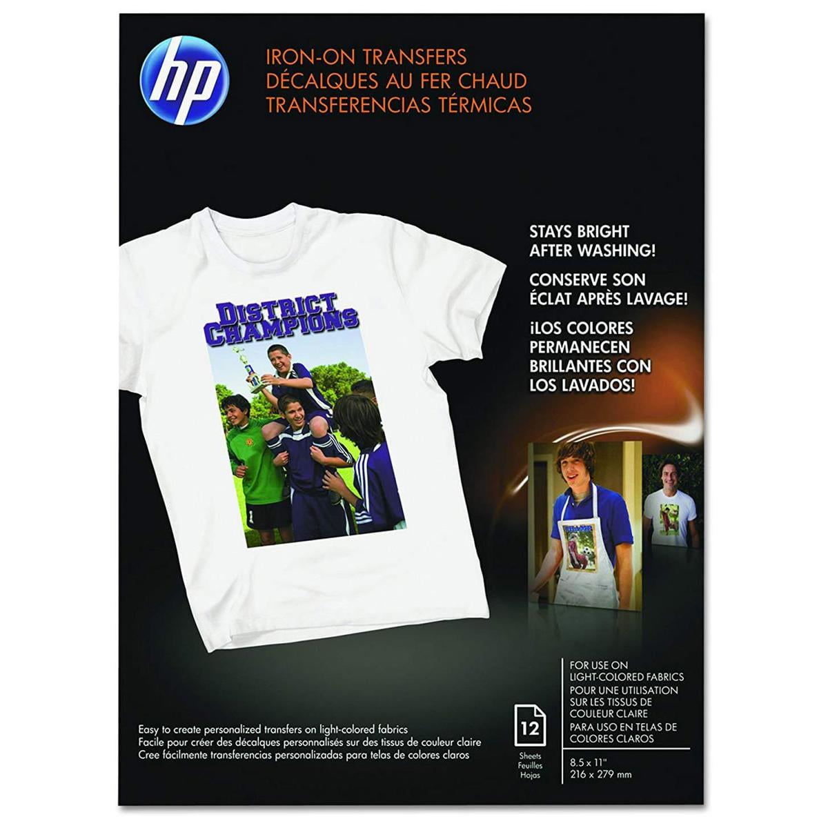 HP Iron-On Transfers for T-Shirts, 8.5x11", 12 Sheets
