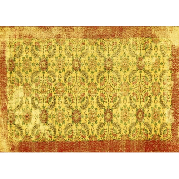 Ahgly Company Indoor Rectangle Abstract Yellow Contemporary Area Rugs, 2' x 5'