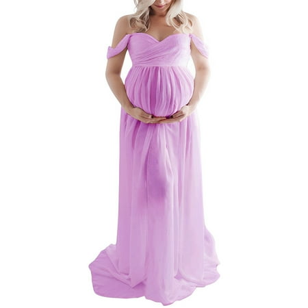 Long Maternity Photography Props Short Sleeve Pregnancy Dress Floor Length  Off Shoulder Dresses For Photo Shoot Lace Maxi Gown 