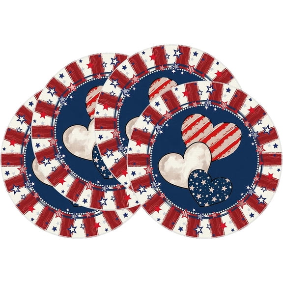 Mecorevxz 4Pcs Independence Day Linen Placemats 13.9x13.9in Patriotic Red White Blue Starss Washable Heat Resistants Table Mats for 4th of July Decorations(A)