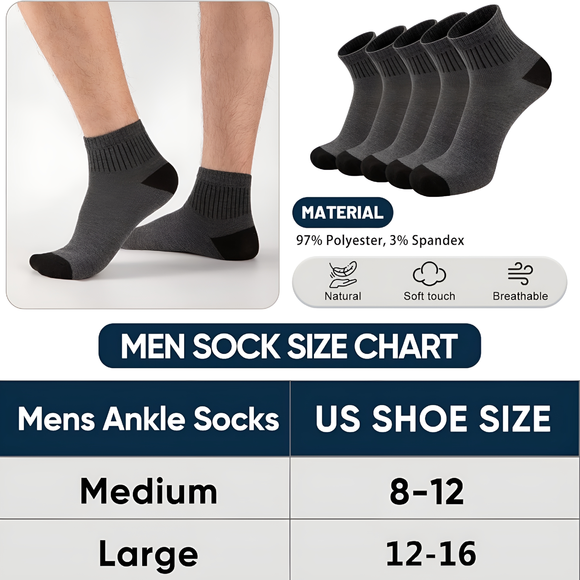 TELOLY 30 Pairs Ankle Socks for Men-Lightweight Mens Socks Size 9-12 Thin Casual Quarter Bulk Socks Socks Men 9-12