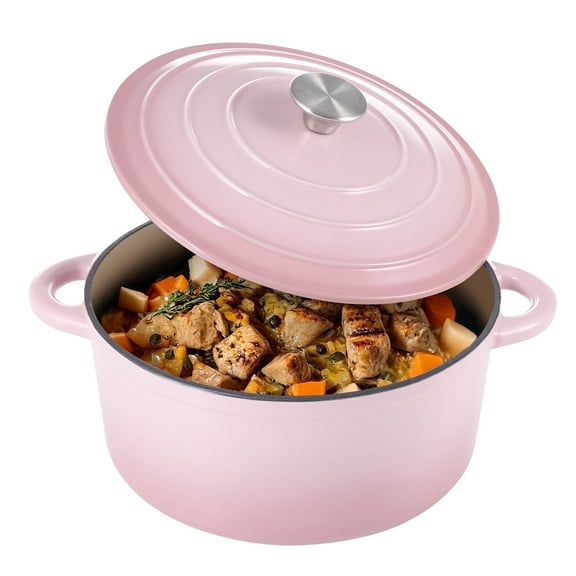 Hawsaiy 6 QT Enameled Cast Iron Dutch Oven with Lid, Nonstick Cookware for Baking, Roasting, Braising & Cooking, Dual Handles,Pink
