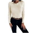 thumbnail image 2 of HAPIMO Women's Fashion Tops Casual Ribbed Long Sleeve Soft Sweaters Outfits Workout Slim Knitted Basic Sweatshirts Vacation Round Neck Button Pullovers Beige L, 2 of 7