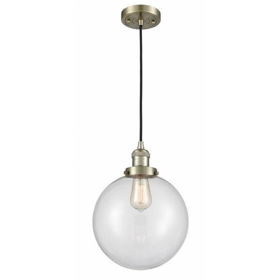 201C-AB-G202-10-Innovations Lighting-Beacon - 1 Light Cord Hung Mini Pendant In Industrial Style-13 Inches Tall and 10 Inches Wide-Antique Brass