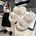 thumbnail image 2 of Pantuflas de felpa para mujer, estilo otoño e invierno, con doble tira, suela gruesa, cálidas, de algodón, para el hogar y la oficina, 2 of 6