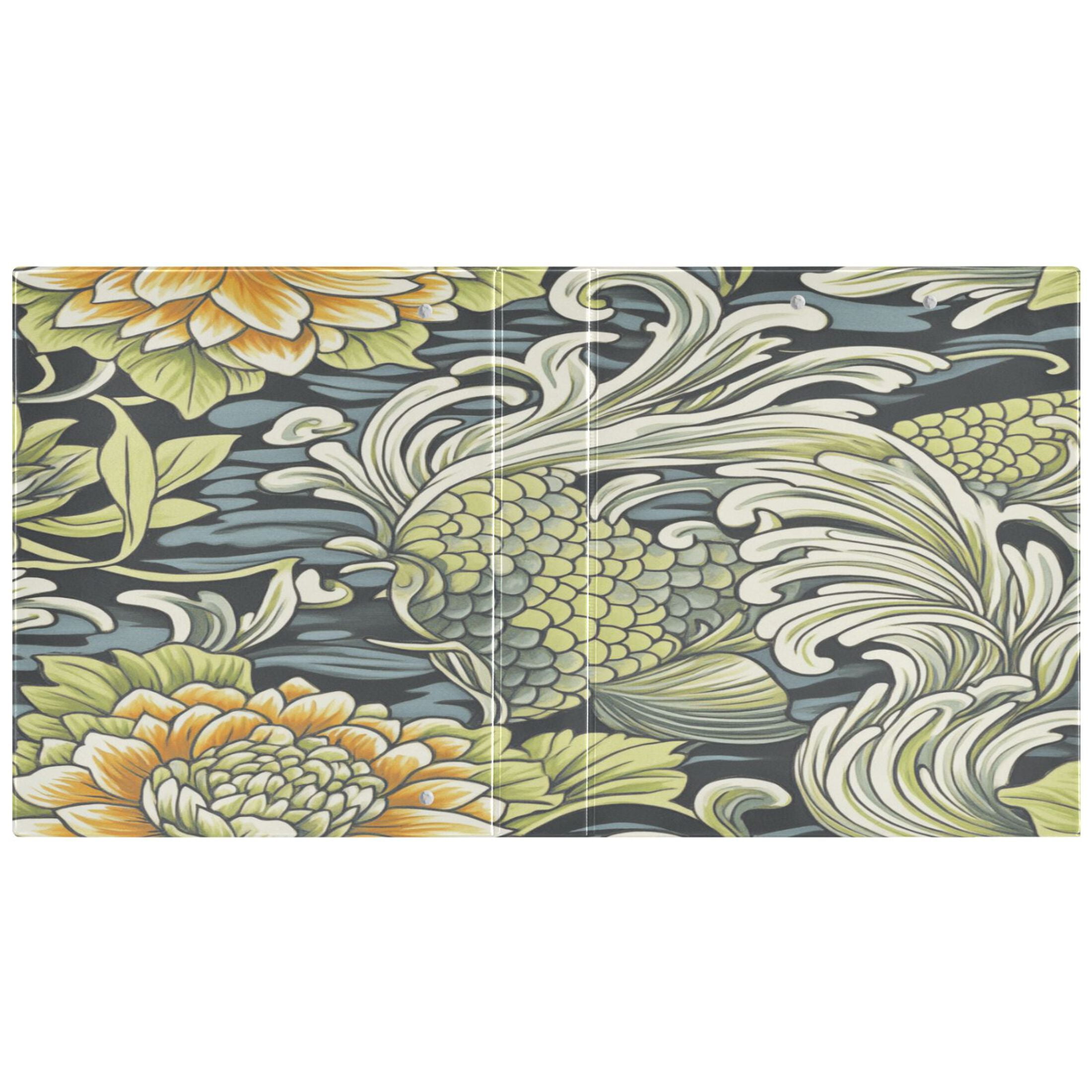 Floral Wave Design 12.4x10.6in PVC Round Ring Binder, D-Ring 3-Hole, Metal Clip, 200 Sheets