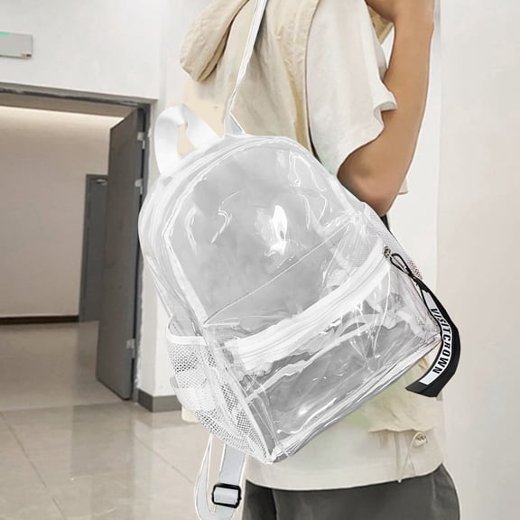 SHENGXINY Clear Backpack,Water Resistant Pvc Transparent Backpack Durable for Beach Travel and Outdoor Activities White