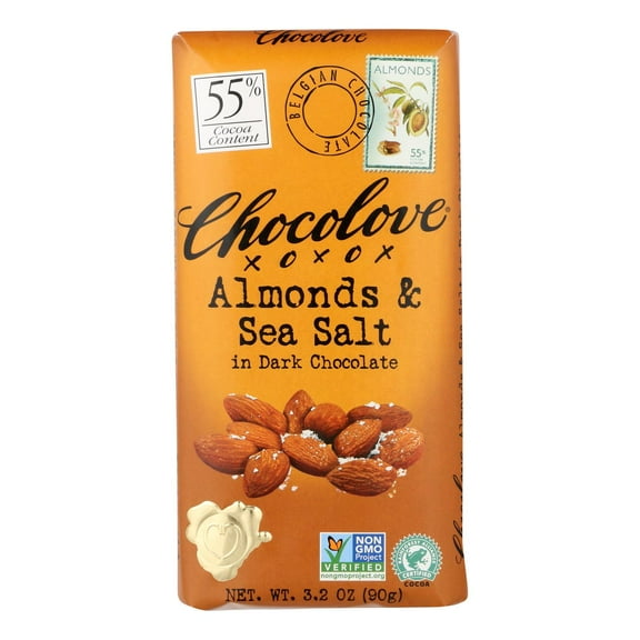 Chocolove Almonds & Sea Salt in Dark Chocolate Bar 3.2 oz Pack of 3