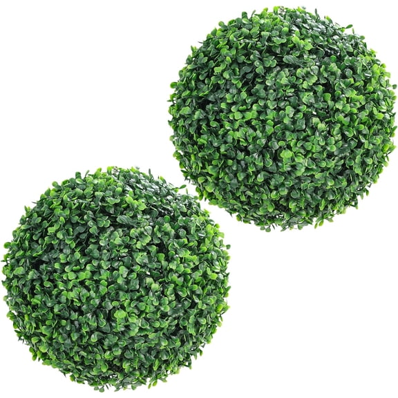 2 Pcs 15” Artificial Plant Topiary Ball, Faux Boxwood Balls, All-Year Green Faux Plant Decorative Balls for Porch Backyard Patio Garden Wedding