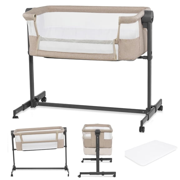 Kinderkraft NESTEE UP 2 Bedside Crib Co-Sleeper Bassinet, Adjustable 5-Stage Height with Breathable Mesh Sides, Newborn to 20 lbs