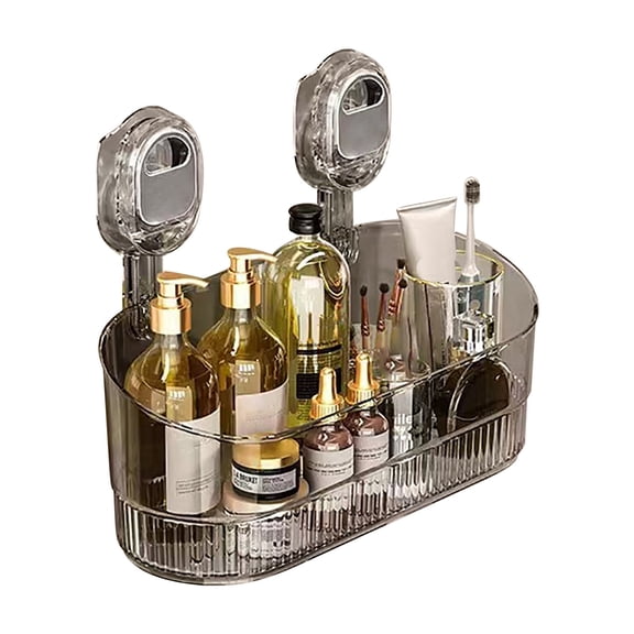HBBKVI No-Drill Suction Shower Caddy with Drain Holes, Large Capacity Heavy-Duty Bathroom Storage Box, 12x5x5in Clear/Gray/Gold PET Organizer