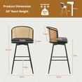 thumbnail image 4 of Foreate Cane & PU Swivel Barstools Set of 3, 29" Seat Counter Height w/ Rattan Mid-Back Metal Legs, Upholstered Leather Modern Armless Bar Stools Chairs for Kitchen Island Pub, 4 of 12