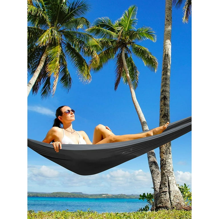 Parachute Hammock for Hiking, Lightweight Portable Camping Hammock with 2  Tree Straps for Beach Travel Hiking Backpacking and Backyard, Black u0026 Gray  - Walmart.com