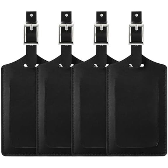 4 Pack Leather Luggage Tags for Suitcases Travel Tags Black