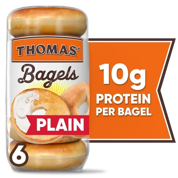 Thomas' Plain Bagels, 6 count, 10g Protein, Kosher Bagels, 20 oz Bag pack of 1