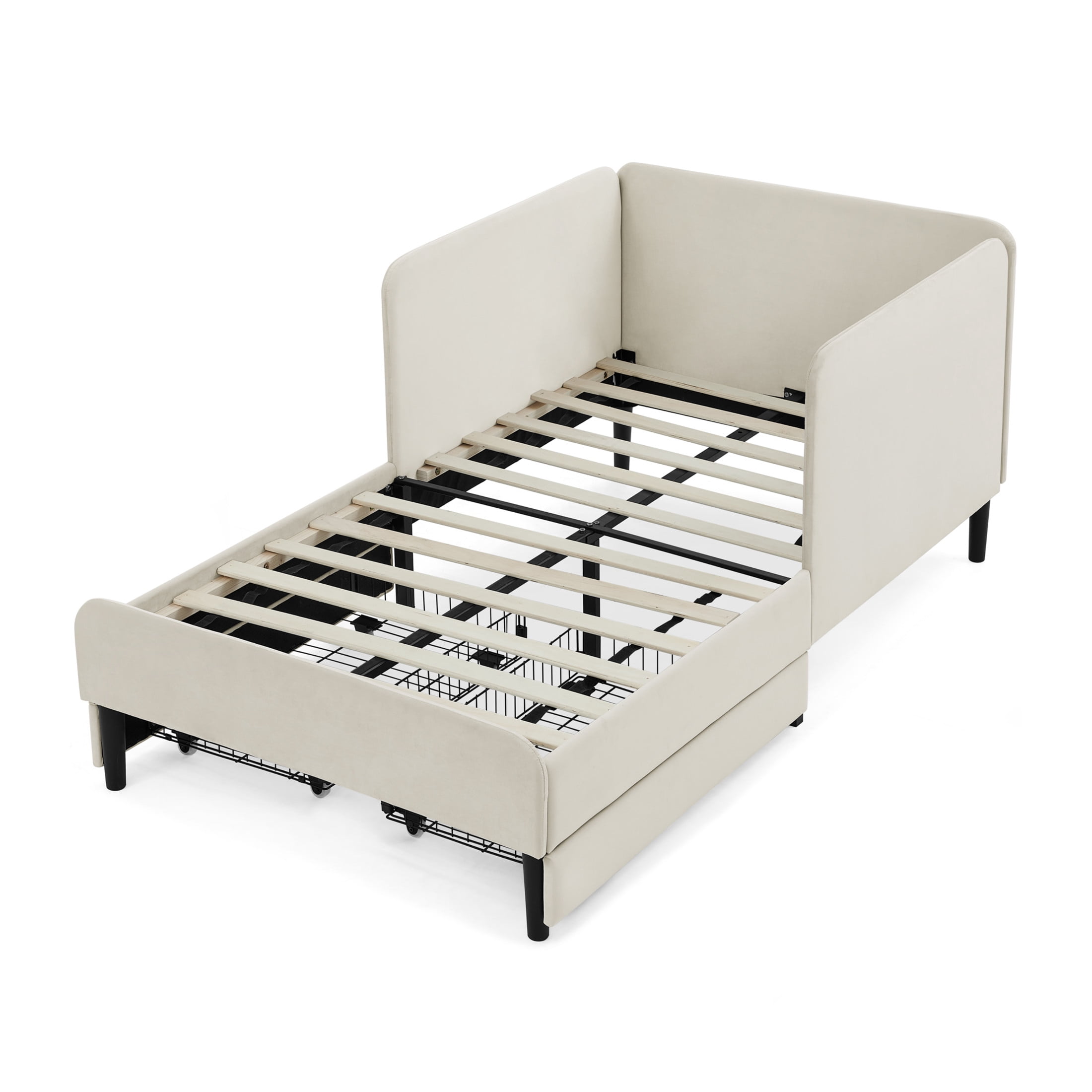 Noble House Haylie Twin Size Velvet Upholstered Daybed with Storage Drawers, Adjustable Daybed Sleeper Sofa, Beige