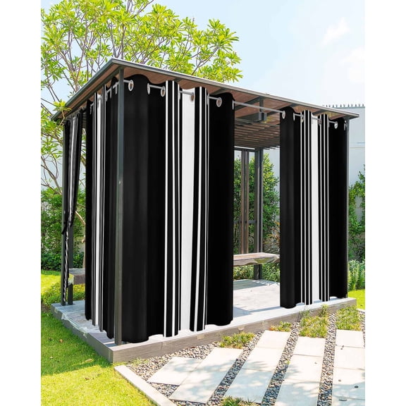 Black White Stripe Outdoor Curtains for Patio, Modern Rustic Vertical Striped Privacy Drapes Grommet Waterproof Outside Curtains for Porch/Cabana/Balcony 54"x 84", 1 Panel