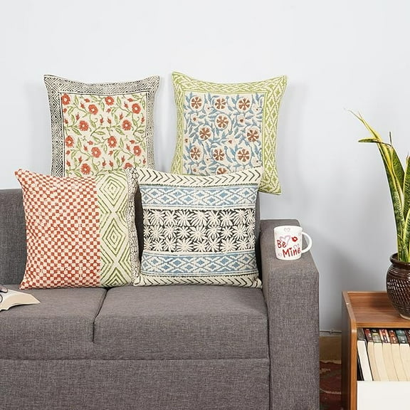 RamVicraft Set of 4 Boho Decorative Pillow Covers 18x18 Inch Farmhouse Couch Throw Pillows Modern Summer Cotton Cushion Covers Woven Home Decor for Bed Sofa Chair (Design-3)