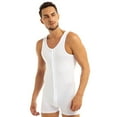 thumbnail image 4 of Aiihoo Men's Soft Cotton Sleeveless Front Button Teddy Bodysuit Leotard One Piece Stretchy Jumpsuit White M, 4 of 7