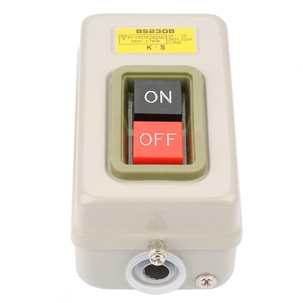 BS216B Push Button On/Off Switch – 15A, 110/220/380V, Self-Locking 3P, Plastic & Iron Construction