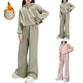 thumbnail image 4 of XIMIN Teen Girls Fleece Sweatsuit Sets 2PC 1/4 Zipper Hooded Crop Tops and Wide Leg Pants Sweatpants with Pocket Solid Color Clothes Tracksuit Outfits, 4 of 5