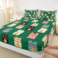 thumbnail image 5 of Manfei Kawaii Kitten Bed Sheets, Tribal Lucky Cat Full Size Sheets, Green, 4 Pieces, 1 Flat Sheet, 1 Fitted Sheet and 2 Pillowcases, 5 of 6