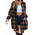 thumbnail image 1 of Women'S Button Down Flannel Shirts Plaid Shacket Long Sleeve Collared Long Jacket Coats Yellow & Black S, 1 of 9