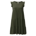 thumbnail image 6 of IDALL Summer Dresses,Casual Dresses Women'S Solid Color Round Neck Short Sleeve Casual Cake Dress Pleated Swing Skirt Flowy Dresses,Petite Dresses,Fit And Flare Dress Army Green Dress S, 6 of 9