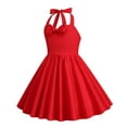thumbnail image 5 of AJTQTH Sundress for Girls Halter Neck High-Waisted Gowns Cute Bowknot Solid Color Frocks Tunic Flowy Maxi Dress for Summer Casual Party Red 7 Years, 5 of 5