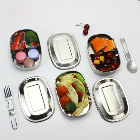 Portable Stainless Steel Square Bento Lunch Box with Buckle Leak-Proof Food Fruit Container Storage Box Type:3 (Best Lunch Near Union Square)