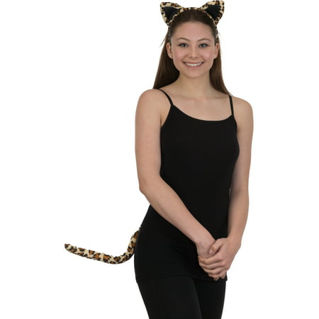 Velvet Leopard Ears Headband and Tail Costume Accessory Set