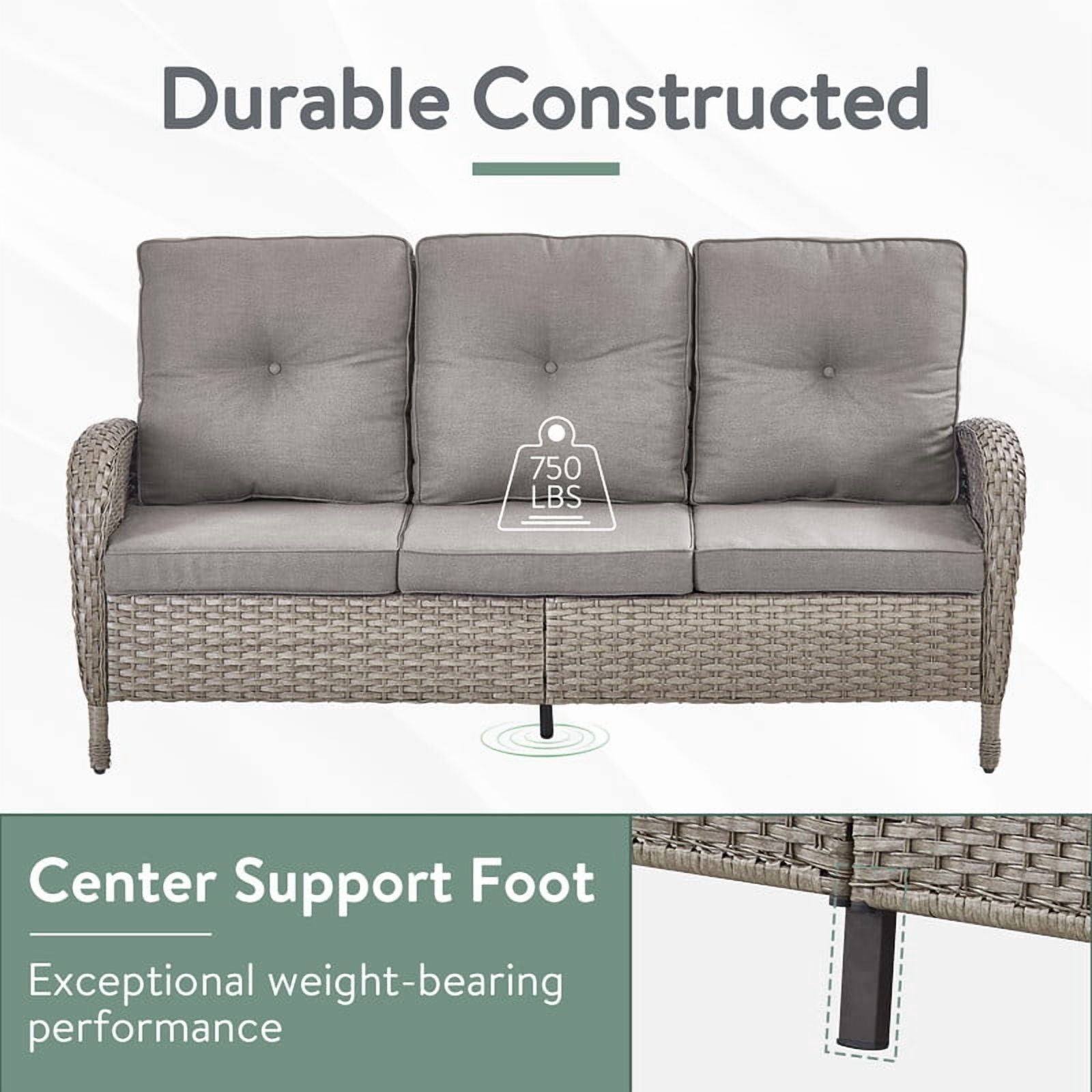 PARKWELL 6-Piece Outdoor Patio Conversation Set,Wicker 7-Seat High Back Furniture with Sofa, Swivel Gliders and Ottomans,Gray Wicker Gray Cushions