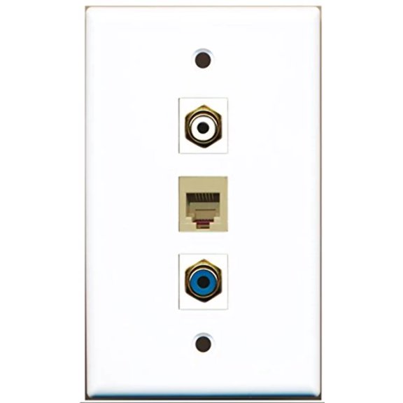 RiteAV - 1 Port RCA White and 1 Port RCA Blue and 1 Port Phone RJ11 RJ12 Beige Wall Plate