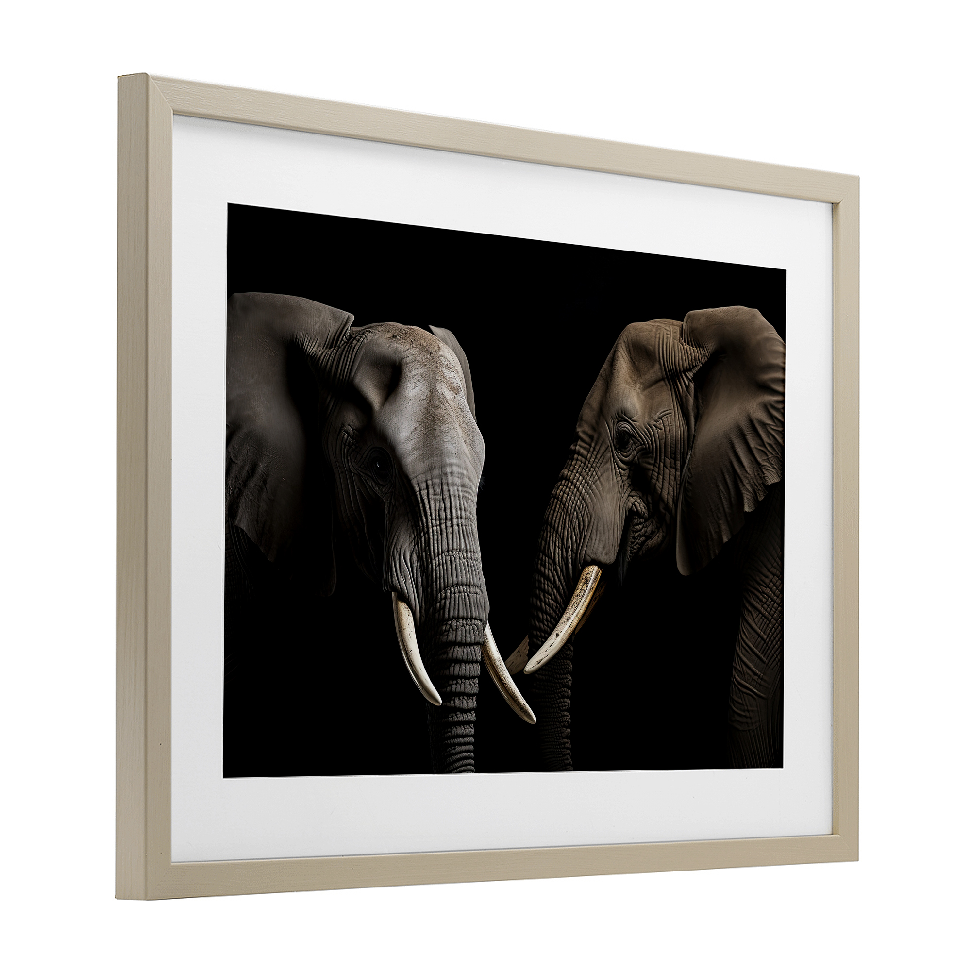 Pachyderm Elephant Pair Birch Framed Print Under Glass, design by Decent Exposures