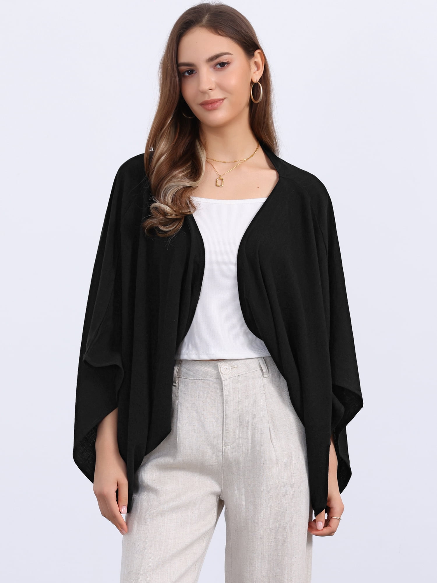DARING DIVA Women's Linen Cardigan 3/4 Sleeve Open Front Lightweight Shrug XL Black
